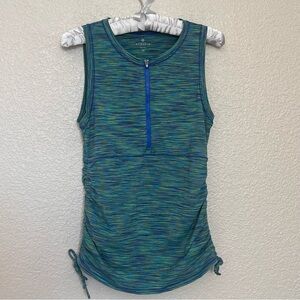 Athleta Space Dye Sleeveless Blue Green Half Zip Side Tie Ruched Top Size XS